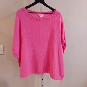 Before You XS Blouse Top Gauzy Cotton Pink Oversized Boxy Beach Vacation